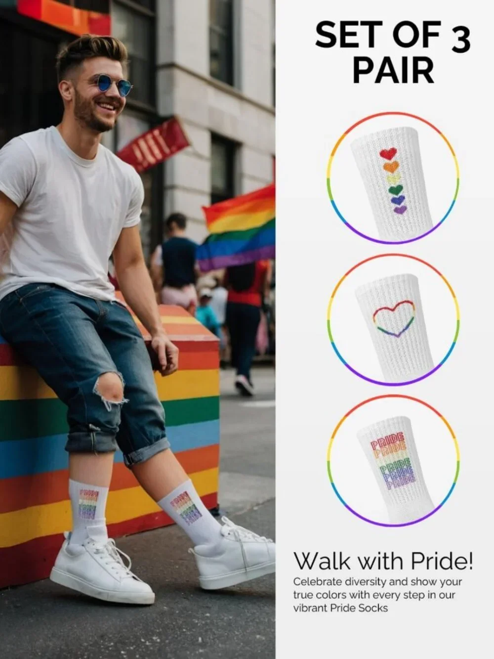 Rainbow Pride Socks - 3 Pairs for All Genders | LGBTQ Festival Accessories